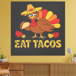 Lienzo Pavo divertido de Acción de Gracias comiendo tacos