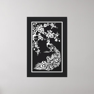 Lienzo Pavo real blanco y negro y personalizado de flores
