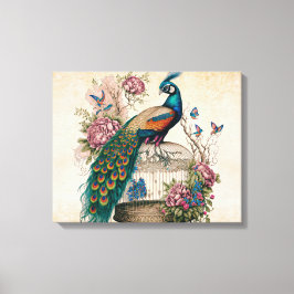 Lienzo Pavo Real Vintage en la jaula de pájaro victoriano