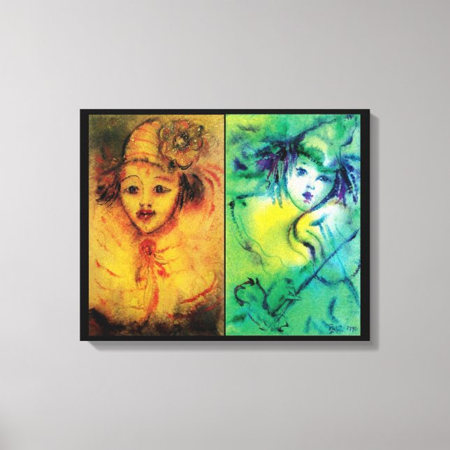 LIENZO PAYASOS EN AMARILLO Y VERDE (Anverso)