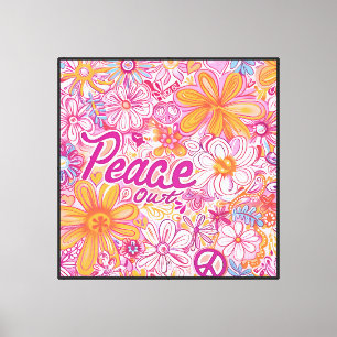 Lienzo Paz Fuera Patrón Retro de la Flor de Hippie Signo