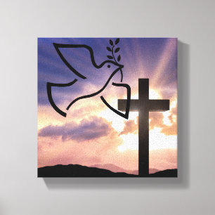 Lienzo Paz, paloma, Pascua, religión, acuarela, cruz