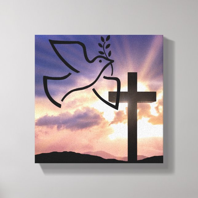 Lienzo Paz, paloma, Pascua, religión, acuarela, cruz (Anverso)