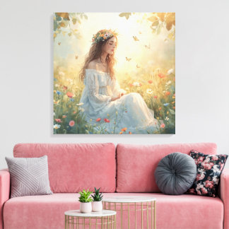 Lienzo Peaceful Girl in Garden Canvas Print – Soft Nature