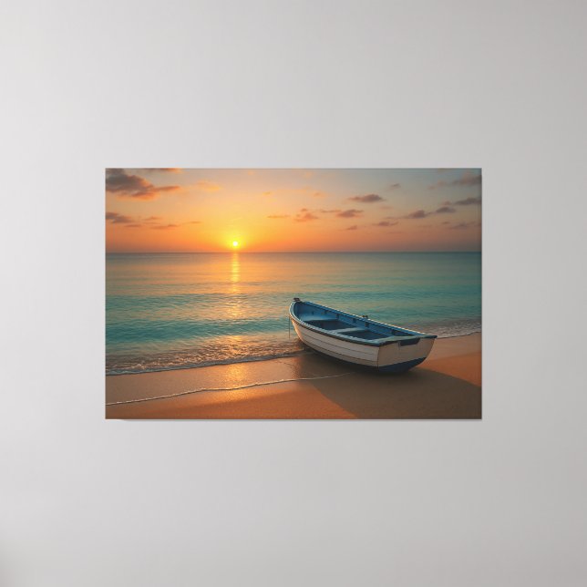 Lienzo Peaceful Golden Sunset with Boat on Beach Canvas (Anverso)