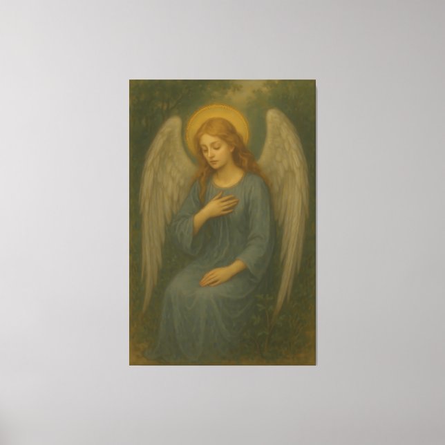 Lienzo Peaceful Prayer Angel – Golden Halo White Wing Gua (Anverso)