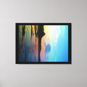 Lienzo Peach and Blue Sunset en el lago montañoso