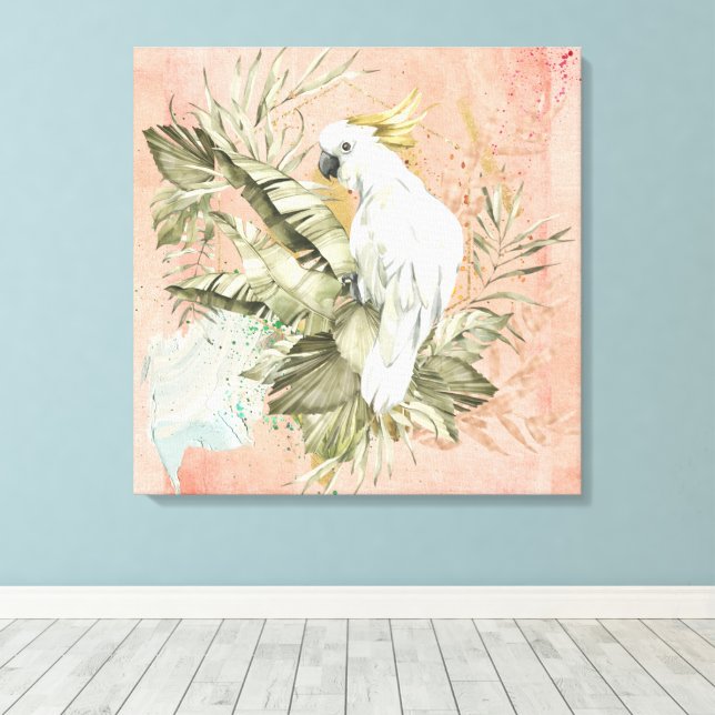 Lienzo Peach Grunge Boho Floral Bird (Insitu (piso de madera))