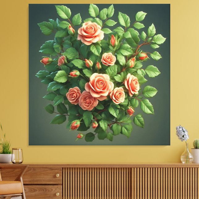 Lienzo Peach Rose Bouquet With Greenery (Insitu (Sala de estar))