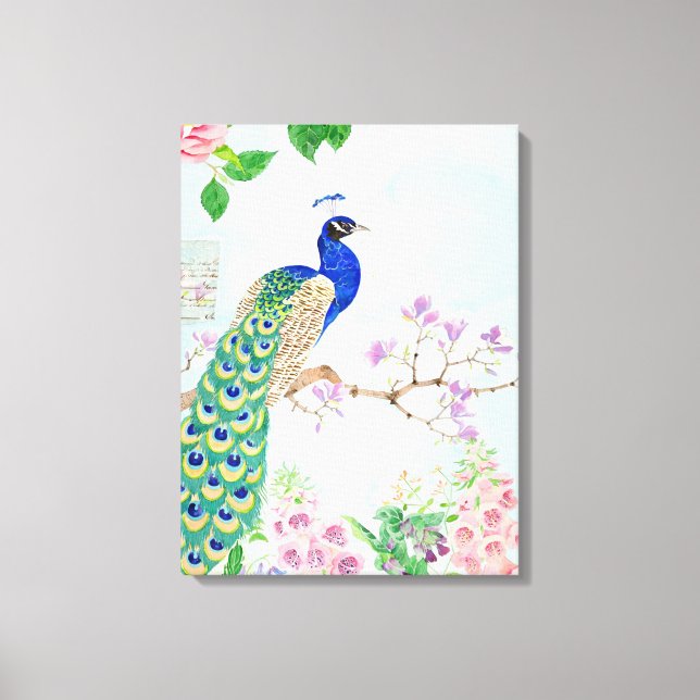 Lienzo Peacock Animals | Pájaro floral | Guay Peacock (Anverso)