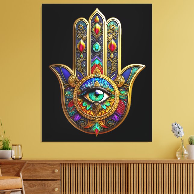 Lienzo Peacock Color Flower Petals Hamsa Green Third Eye (Insitu (Sala de estar))