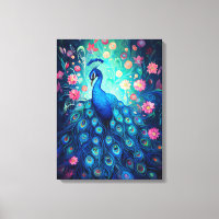 Peacock - Flores de Aqua Verde Azul y Flores Rosa