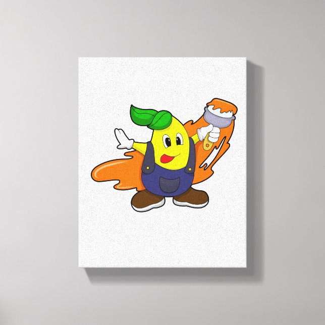 Lienzo Pear como pintador con pincel de pintura (Anverso)