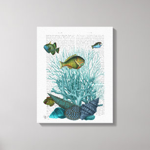 Lienzo Peces, conchas azules y corales