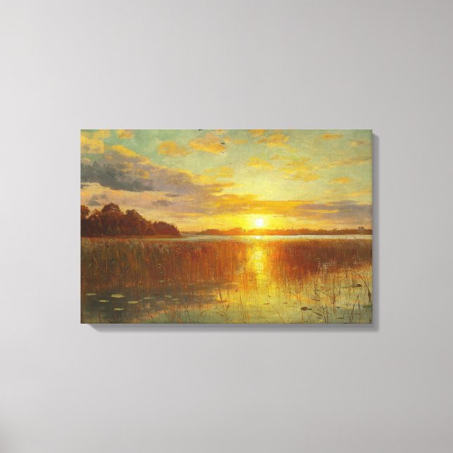 Lienzo Peder Monsted - Amanecer sobre un fiordo danés (Anverso)