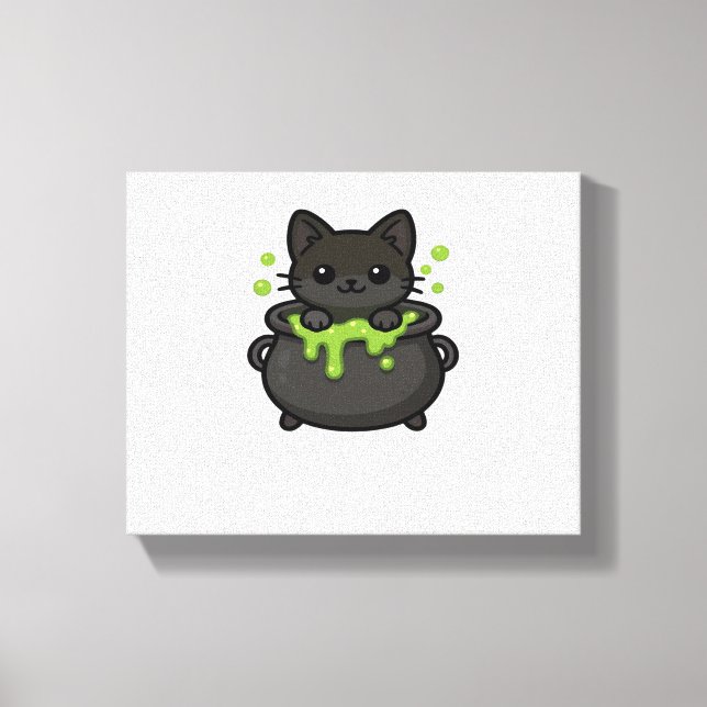 Lienzo Pegatina de gatos de Halloween - Gorra de brujas,  (Anverso)