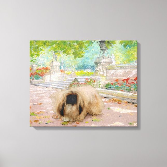 Lienzo Pekingese de miel en ambientes florales (Anverso)