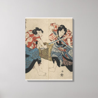 Lienzo Pelea de espadas de Samurai hacia 1825