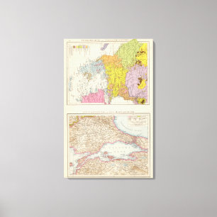 Lienzo Península balcánica y mapa de Constantinopla