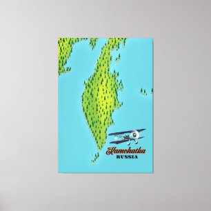 Lienzo Península de Kamchatka mapa de viaje de Rusia.