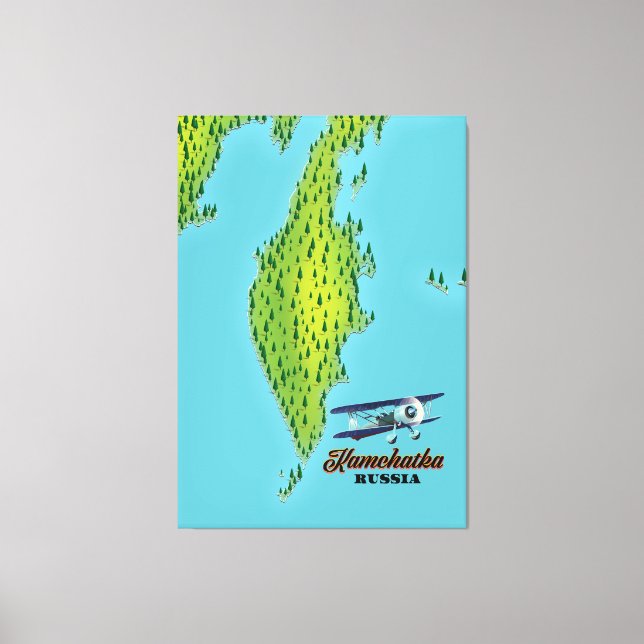 Lienzo Península de Kamchatka mapa de viaje de Rusia. (Anverso)
