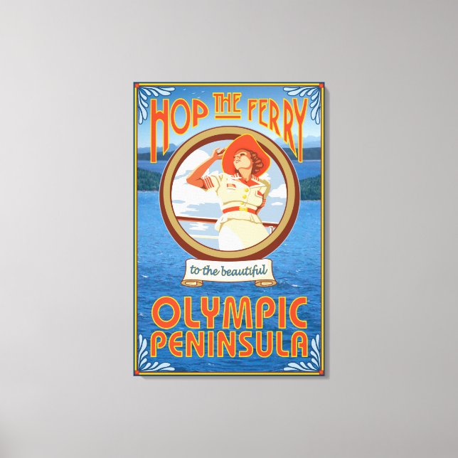 Lienzo Península olímpica, Washington, aguanta el ferry (Anverso)