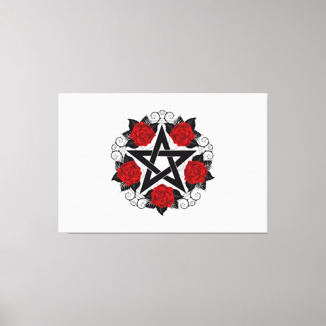 Lienzo Pentagram con rosas rojas (Anverso)