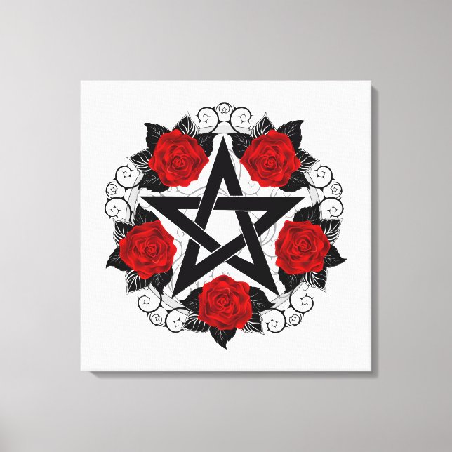Lienzo Pentagram con rosas rojas (Anverso)
