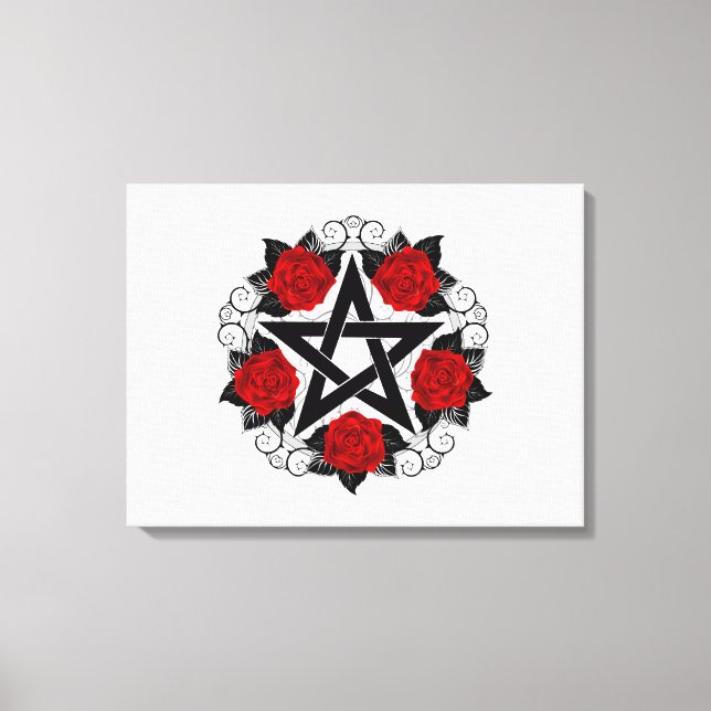 Lienzo Pentagram con rosas rojas (Anverso)