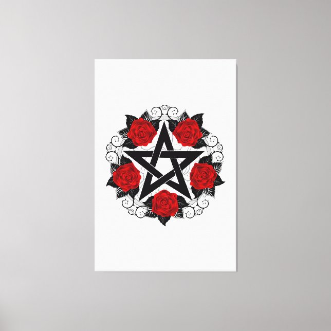 Lienzo Pentagram con rosas rojas (Anverso)