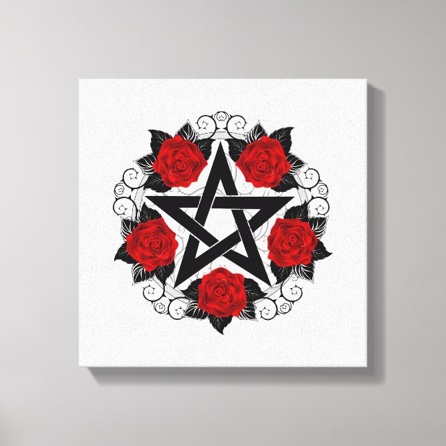 Lienzo Pentagram con rosas rojas (Anverso)