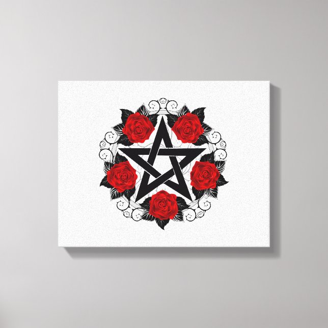 Lienzo Pentagram con rosas rojas (Anverso)