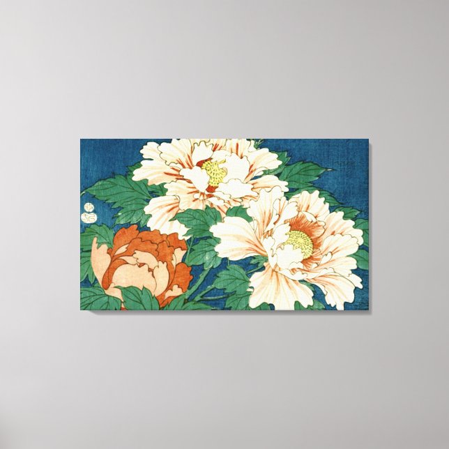 Lienzo Peonías antiguas en azul (Anverso)