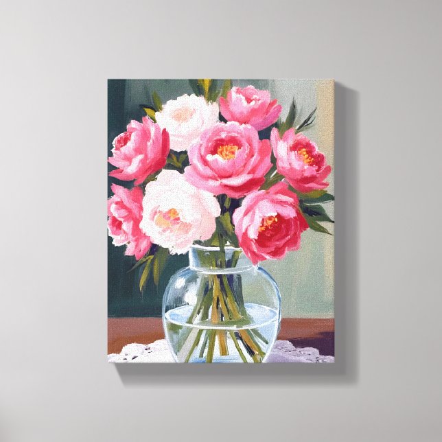 Lienzo Peony Bouquet | Flower Vase Pink Watercolor Floral (Anverso)