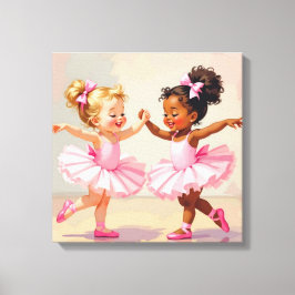 Lienzo Pequeñas Bailarinas Bailando Ilustración Adorable