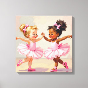 Lienzo Pequeñas Bailarinas Bailando Ilustración Adorable