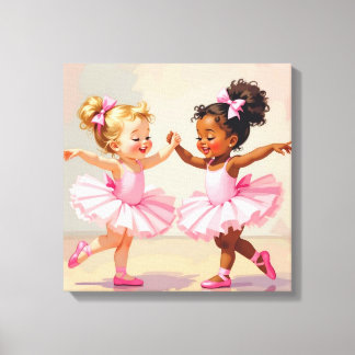 Lienzo Pequeñas Bailarinas Bailando Ilustración Adorable