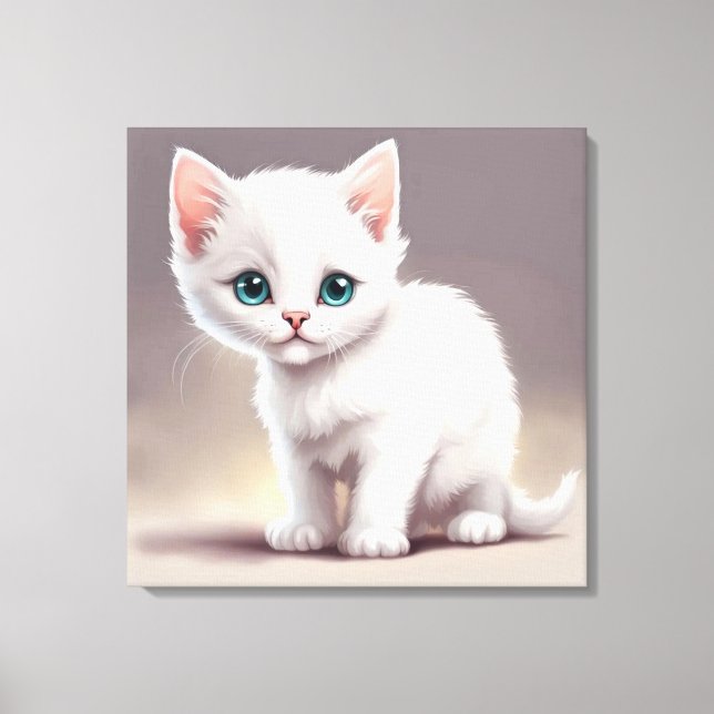 Lienzo Pequeño gatito blanco adorable (Anverso)