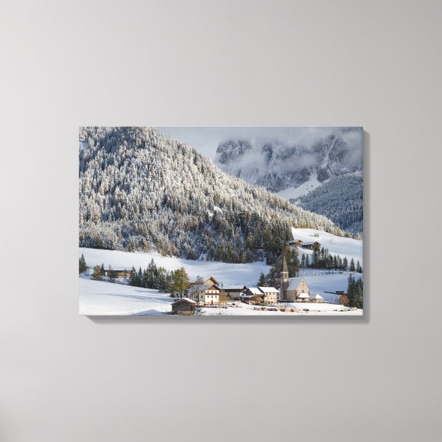 Lienzo Pequeño pueblo alpino en la nieve (Anverso)
