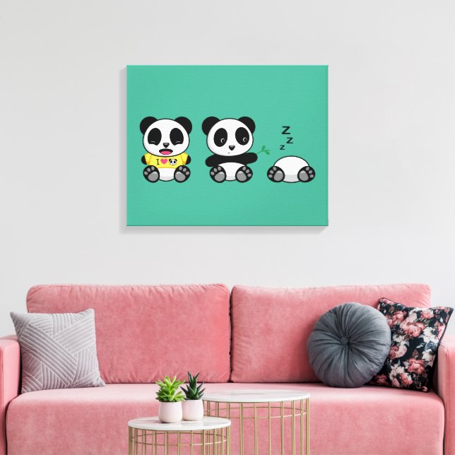 Lienzo Pequeños Pandas cortos en verde (Insitu (Sala de estar))