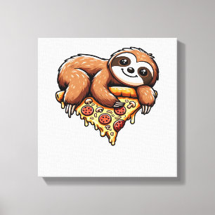 Lienzo Perezoso divertido comiendo pizza, amante de anima