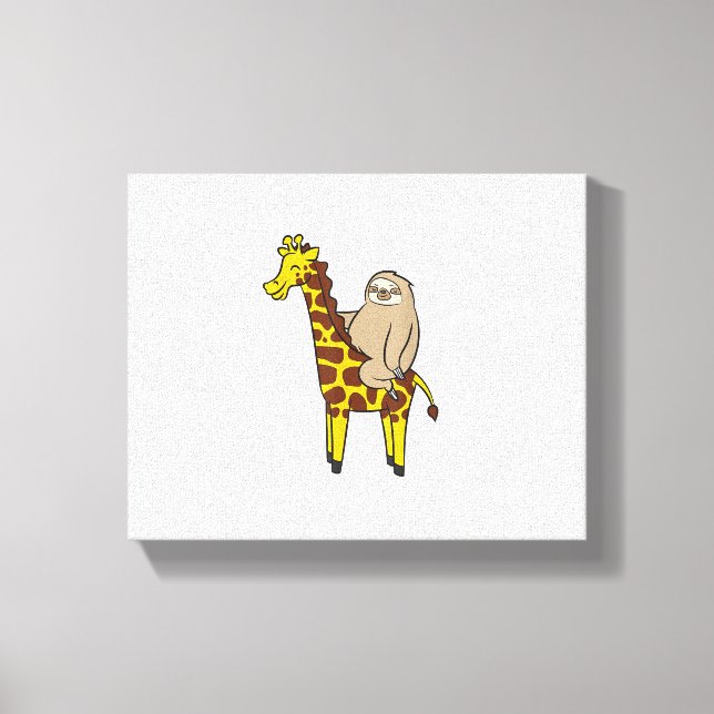 Lienzo Perezoso Lindo Montando Jirafa Ama Jirafas y Perez (Anverso)
