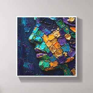 Lienzo Perfil de mosaico colorido con oro e impasto