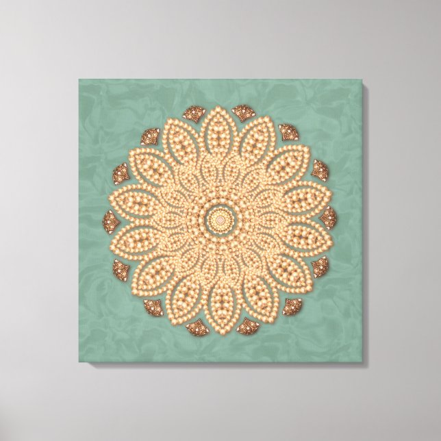 Lienzo Perlas y diamantes Mandala en Aqua Canvas (Anverso)