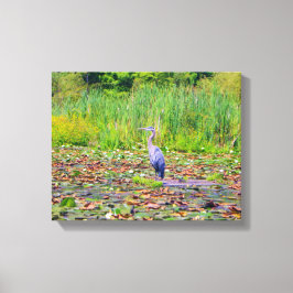 Lienzo Perón azul, nenúfares, pájaro silvestre de bonito,