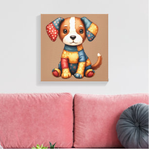 Lienzo Perrito caprichoso de patchwork Folk Art Cottageco