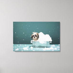 Lienzo Perrito en baño de la espuma