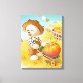 Lienzo Perro agricultor con calabaza