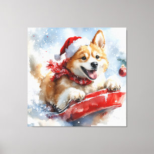 Lienzo Perro Akita con manchas deja que nieve Navidades