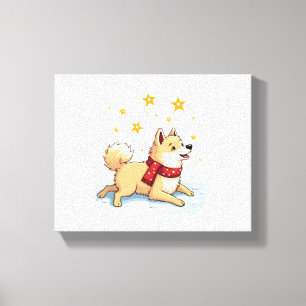 Lienzo Perro Akita Snowball Fight